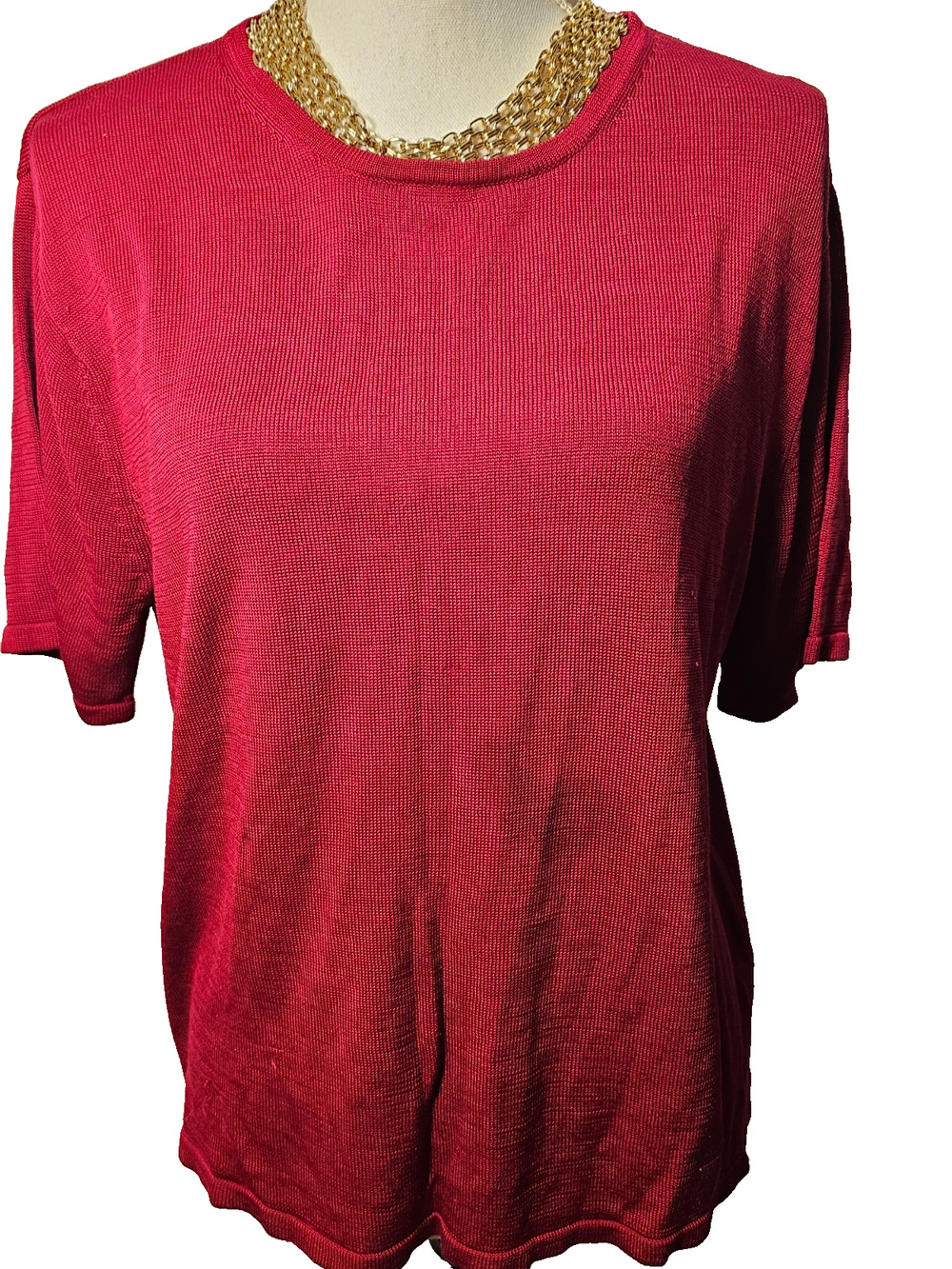 Drapers and Damons Womens Silk Blend Sweater Size L Red Short Sleeve Lightweight